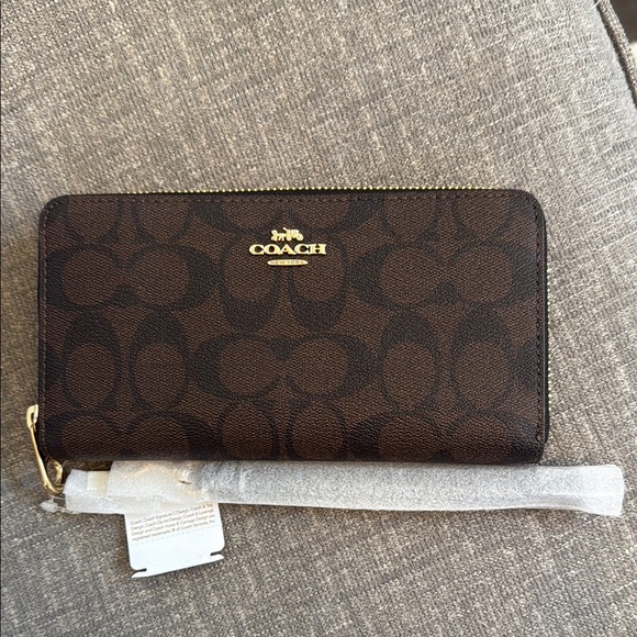 Coach Long Zip Around Wallet In Signature Canvas Brown/ Black - Picture 10 of 10